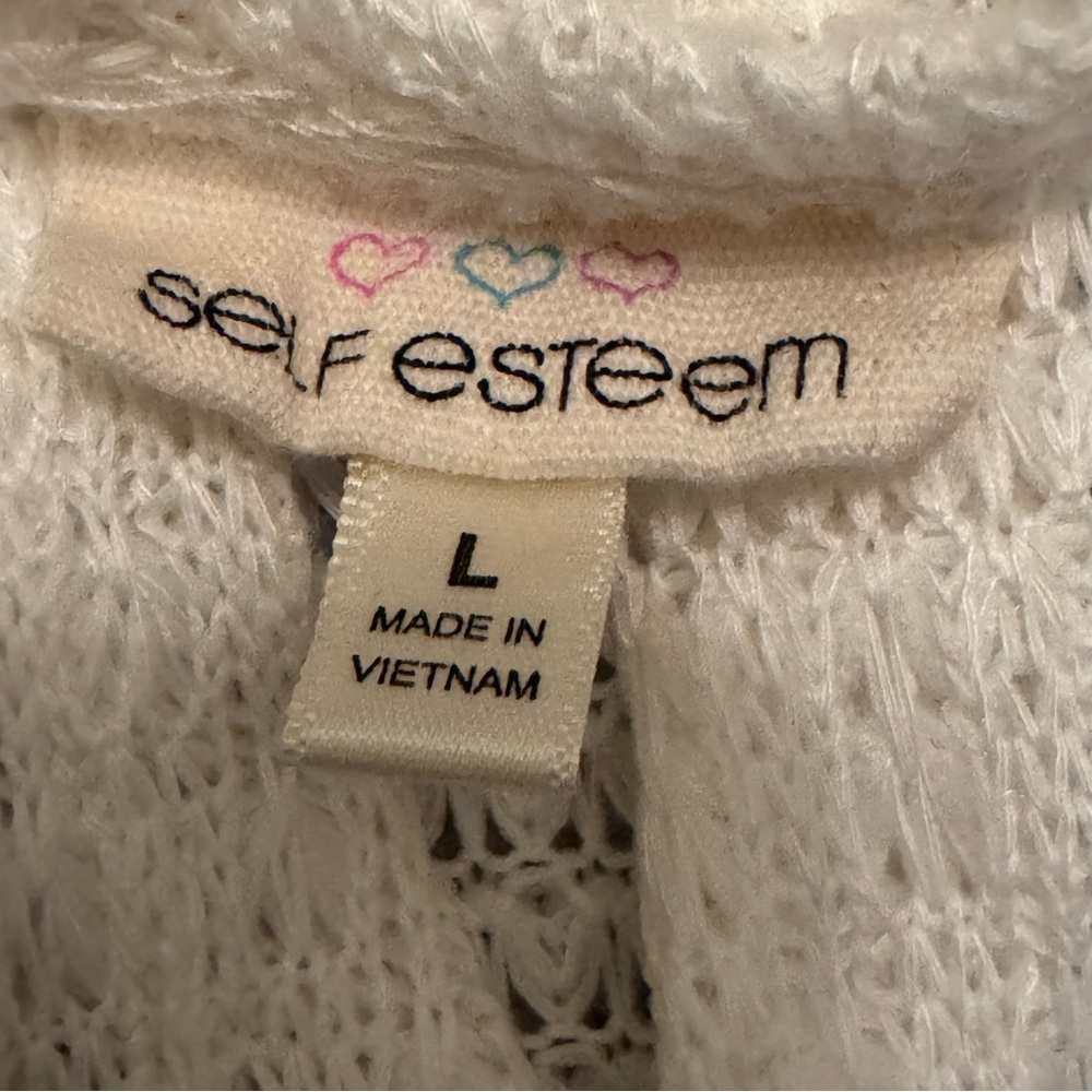 Self Esteem White Crochet Lace Vest Open Front Boho‎ Festival Layering Size L - Picture 7 of 10